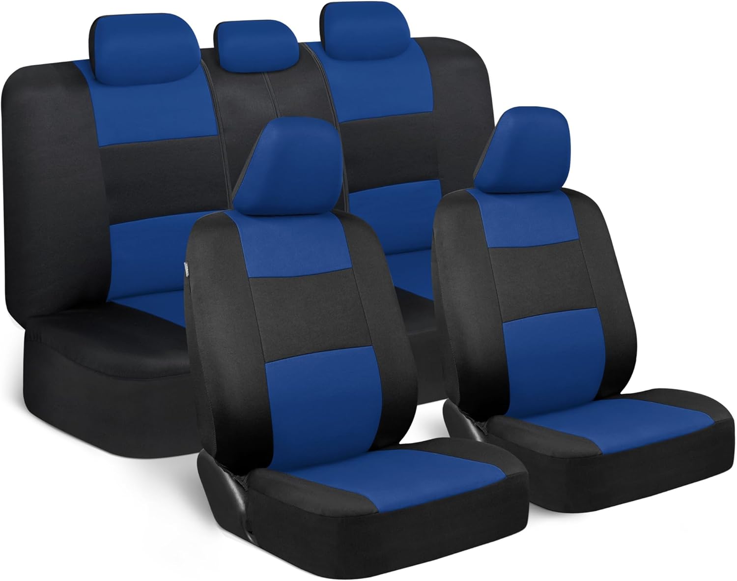 61lR3ksAH5L._AC_SL1500_.jpg BDK PolyPro Car Seat Covers Full Set in Blue on Black, Front and Rear Split Bench Seat Covers for Cars, Easy to Install Car Seats Cover Set and Accessories for Auto Trucks Van SUV - Blue - Image 1