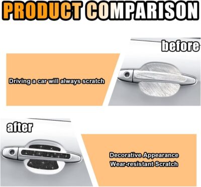 JOYCOURT 10PCS Bling Car Door Handle Anti-Scratch Sticker, Universal Car Doors Handles Protective Cover, Shiny Rhinestone Auto Decor Accessories for Women (Black) - Image 3