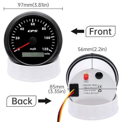 ARTILAURA GPS Speedometer 85mm 3-3/8" 7 Color 120MPH Gauge with GPS Antenna Odometer Waterproof for AUTO Car Truck Boat Marine (All Black) - Image 3