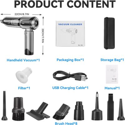 Handheld Vacuum Cleaner, 22000Pa Powerful Car Vacuum Cleaner Cordless, Lightweight Mini Car Hoover, Rechargeable Portable Air Duster for Car, Home, Kitchen - Image 7