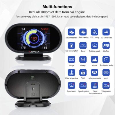 VJOYCAR V70 OBD2 Gauge Cluster HUD Heads Up Display, Car Computer OBD ii Scanner Speed Engine Coolant Temperature Fuel Consumption Digital Speedometer Mileage Overspeed Voltage Faulty Code Alarms - Image 3
