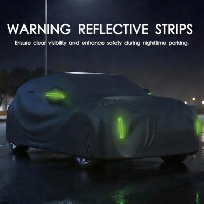 Car Cover Waterproof All Weather 10 Layers Full Car Cover Universal 210T Heavy Duty for Rain Sun UV Protection with Door Zipper and Air Vent. (Black PU Oxford Fabric, Fits SUVs up to 190") - Image 5