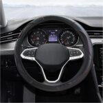 Car Steering Wheel Cover, 15 Inch Carbon Fiber Leather Elastic Steering Wheel Protector, Anti-Slip, Breathable & Soft Car Interior Accessories Universal for Most Cars, Men & Women (Black)