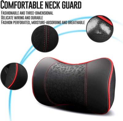 Car Leather Neck Pillows, Neck Rest Cushions,100% Memory Foam Cervical Support, Comfortable Travel car Seats and Home Office Soft Pillows, Red a Set (2 pcs) - Image 4