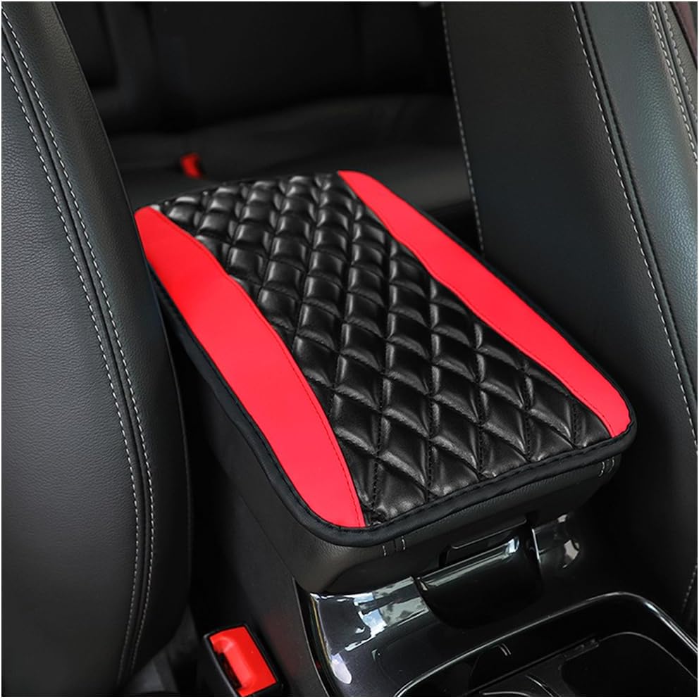 61mTlFOniOL._AC_SL1200_.jpg Moly Magnolia Car Center Console Cushion Pad, Universal Leather Waterproof Armrest Seat Box Cover Protector,Comfortable Car Decor Accessories Fit for Most Cars, Vehicles, SUVs (Red) - Image 1
