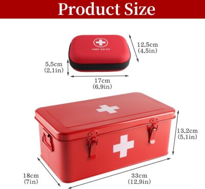 First Aid Box with Mini First Aid Kit, Metal Medicine Storage Box with Handles & Safety Lock, First Aid Organizer Waterproof Hard Shell Small Case for Travel Home Office Camping Hiking Car - Image 7