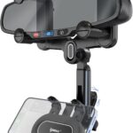 IPOW Large Rearview Mirror Phone Holder for Car 360°Rotatable and Retractable, 2024 Upgraded Four Corners Fixed Anti-Shake Multifunctional Design for All Phones and All Car Rearview Mirror with Button