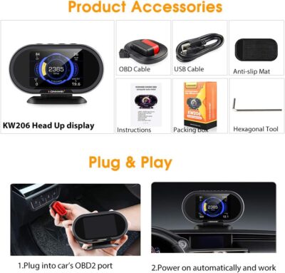 KONNWEI KW206 Car OBD2 HUD Digital Meter Gauge All in One Automotive Trip Computer Smart OBD Speedometer Water Temperature Fuel Pressure Tester for All 2003 and Newer Cars - Image 8