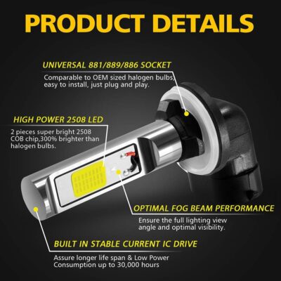 AUXLIGHT 881 889 886 894 862 896 898 LED Fog Light Bulbs 6000K Xenon White, Super Bright High Power COB Chips LED Fog Daytime Running Lights DRL Bulbs Replacement for Cars, Trucks (Pack of 2) - Image 2