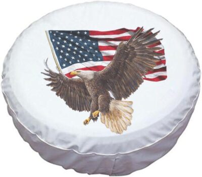 Spare Tire Cover, White Wheel Cover with American Eagle USA Flag PVC Leather Waterproof Dust-Proof Universal Fit for Jeep Trailer RV SUV Camper Vehicle (17 Inch) - Image 2