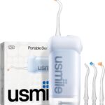 usmile C10 Portable Water Flosser – Travel-Friendly, 95-Day Battery, 4 Modes, 360° Nozzle, 180ml Tank, IPX7 Waterproof, Dentist-Recommended for Braces, Implants & Sensitive Gums (Blue)
