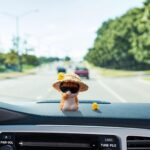 ZIMISI Cute Orange Cat Car Dashboard Decorations, Mini Animal Rear View Mirror Accessories with Kawaii Chicken, Cat Figurines Car Decorations, Cute Automotive Interior Accessories (Straw Hat)