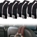 Fauppt Headrest Hooks for Car Car Seat Hooks for Headrest,2026 Hooks for Purses and Bags Cute Car Purse Holder,Twinhook Leather Car Headrest Hangers Seat Back Organizers for Travel (Black*4)
