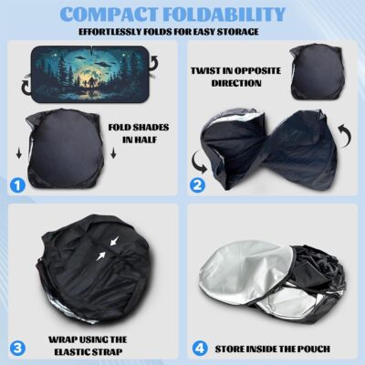 Bigfoot Alien Car Windshield Sunshade - Folding Moon UFO Trees Heatshield Front Window Sun Shade Visor Protector for Sedan Truck SUV - 59" L x 31.5" W - Image 7