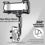 PKYAA Rearview Mirror Phone Holder for Car, 360° Rotating Rear View Mount with Adjustable Arm Length, Upgraded Four Corners Fixed Anti-Shake Multifunctional Design for All Smartphones - Image 2
