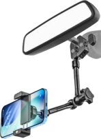 Rearview Mirror Phone Holder for Car - [Metal Arm Clip] Cell Phone Holders for Your Car Mount Automobile Hands Free Cradle Rear View Mirror for iPhone Air 17 16 15 14 13 Pro Max, Galaxy, 4-7" Phones