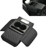 Car Armrest Cushion, Leather Waterproof Center Console Cover, 5-in-1 Arm Rest Cover with Storage Box, Cup Holder, Tissue Box, Phone Slot, Universal for Most Cars (Black)
