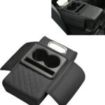 Car Armrest Cushion, Leather Waterproof Center Console Cover, 5-in-1 Arm Rest Cover with Storage Box, Cup Holder, Tissue Box, Phone Slot, Universal for Most Cars (Black)
