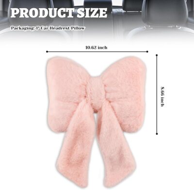 Furry Bow Car Headrest Pillow,Soft & Comfortable Car Neck Pillow for Cars Decorations & Fatigue Relief,Universal Head Rest Pillows for Cars Interior Accessories for Trucks,SUVs (Pink) - Image 2