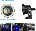 2PCS Car Angel Eye Fog Light, Round COB LED Lamp High Power Bright with White Halo Angel Eye Rings Headlight, Universal Daytime Running Light DRL Car Driving Bulbs Projector (Light Blue) - Image 2