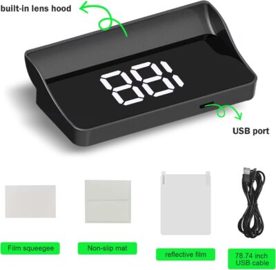 Car Heads Up Display, HUD GPS Speedometer, Large Font Brightness Adjustment Speed Projection, Plug and Play Cigarette Lighter Powered Accessory for Most Car Models (White) - Image 3