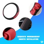 Car Steering Wheel Cover, 15 Inch Comfortable Leather Elastic Vehicle Steer Wheel Protector, Anti-Slip ＆ Breathable Automotive Interior Protection Accessories, Universal Fit (Wine Red) - Image 4