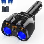 [2026 Upgraded] Cigarette Lighter Splitter, SUPERONE 180W 2-Socket Cigarette Lighter Adapter with Dual QC3.0 and 20W PD USB C Car Charger Splitter for GPS/Dash Cam/Laptop/iPad/iPhone 17/16/15/14/13/12