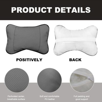 2PCS Car Neck Pillow, Soft Leather Headrest Pillow for Car Support Neck, Breathable Ergonomic Neck Support Relief Cushion for Driving with Adjustable Strap, Universal Car Accessories (Gray) - Image 3