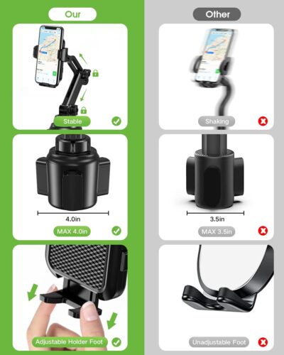 2025 Upgraded Cup Phone Holder for Car, Universal No Shaking Cup Holder Phone Mount with Expandable Base for Car Truck, Adjustable Holders,Compatible with iPhone Samsung All Phones: 1 Pack - Image 3