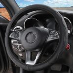 LoyaForba Car Steering Wheel Cover, Non-Slip Microfiber Leather Steering Wheel Cover, Breathable Vehicle Soft Handle Protector, Universal Automotive Interior Accessories for Women Men Girls (Black)