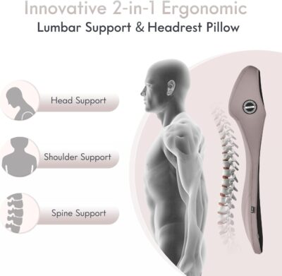FLORICH Lumbar Support Pillow and Car Neck Pillow Memory Foam Integrated Lumbar Support Cushion with Headrest Pillow Ergonomic Car Seat Back Support for Head Waist Support Sciatica Pain Relief, Gray - Image 2