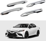 Door Handle Cover Trim Compatible with Toyota Camry 2018-2025 /Corolla 2019-2025 /Avalon 2019-2022 /Pruis Hatchback 2016-2024 Accessories Exterior Door Handle Protector with 2 Smart Key Holes Chrome