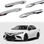 Door Handle Cover Trim Compatible with Toyota Camry 2018-2025 /Corolla 2019-2025 /Avalon 2019-2022 /Pruis Hatchback 2016-2024 Accessories Exterior Door Handle Protector with 2 Smart Key Holes Chrome