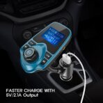 Nulaxy Bluetooth Car FM Transmitter Audio Adapter Receiver Wireless Handsfree Voltmeter Car Kit TF Card AUX 1.44 Display – KM18 Peacock Blue - Image 6