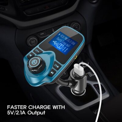 Nulaxy Bluetooth Car FM Transmitter Audio Adapter Receiver Wireless Handsfree Voltmeter Car Kit TF Card AUX 1.44 Display – KM18 Peacock Blue - Image 6