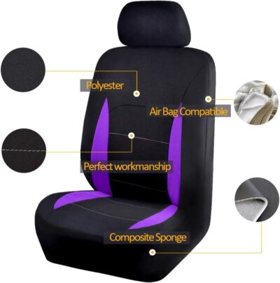 Flying Banner Car Seat Covers Front Seats Rear Bench Polyester car seat Protectors Easy installations Rear Bench Split Classic Man Lady Truck (Full Set - Low Back, Black Purple)… - Image 2