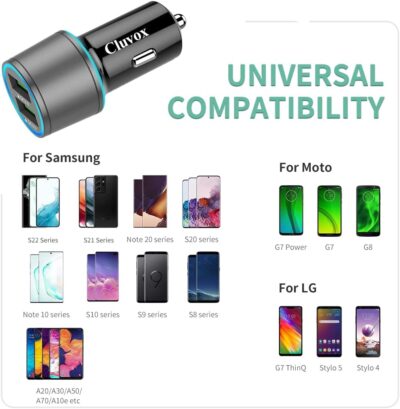 Rapid USB C Car Charger, Compatible for Samsung Galaxy S26/S25 Plus/Ultra/S24/S23/S22/S21/Note 20/10/S20/S10+/S9/A56/A36/A50/A70, Quick Charge 3.0 Dual USB 18W Fast Car Charger+ Type C Cable 3.3ft - Image 4