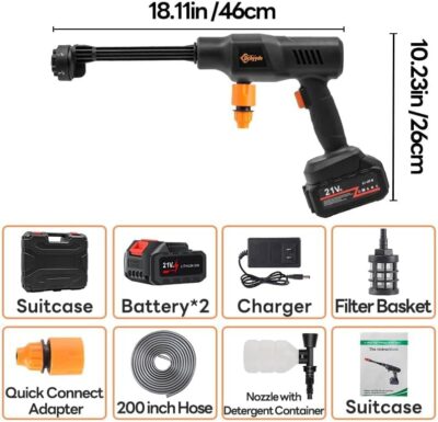 Portable Cordless Pressure Washer, 40000 mAh Battery Powered Pressure Washer with 2 Rechargeable 4.0AH Batteries and 6-in-1 Nozzle for Car Floor Wall Fence Cleaning Garden Watering - Image 7