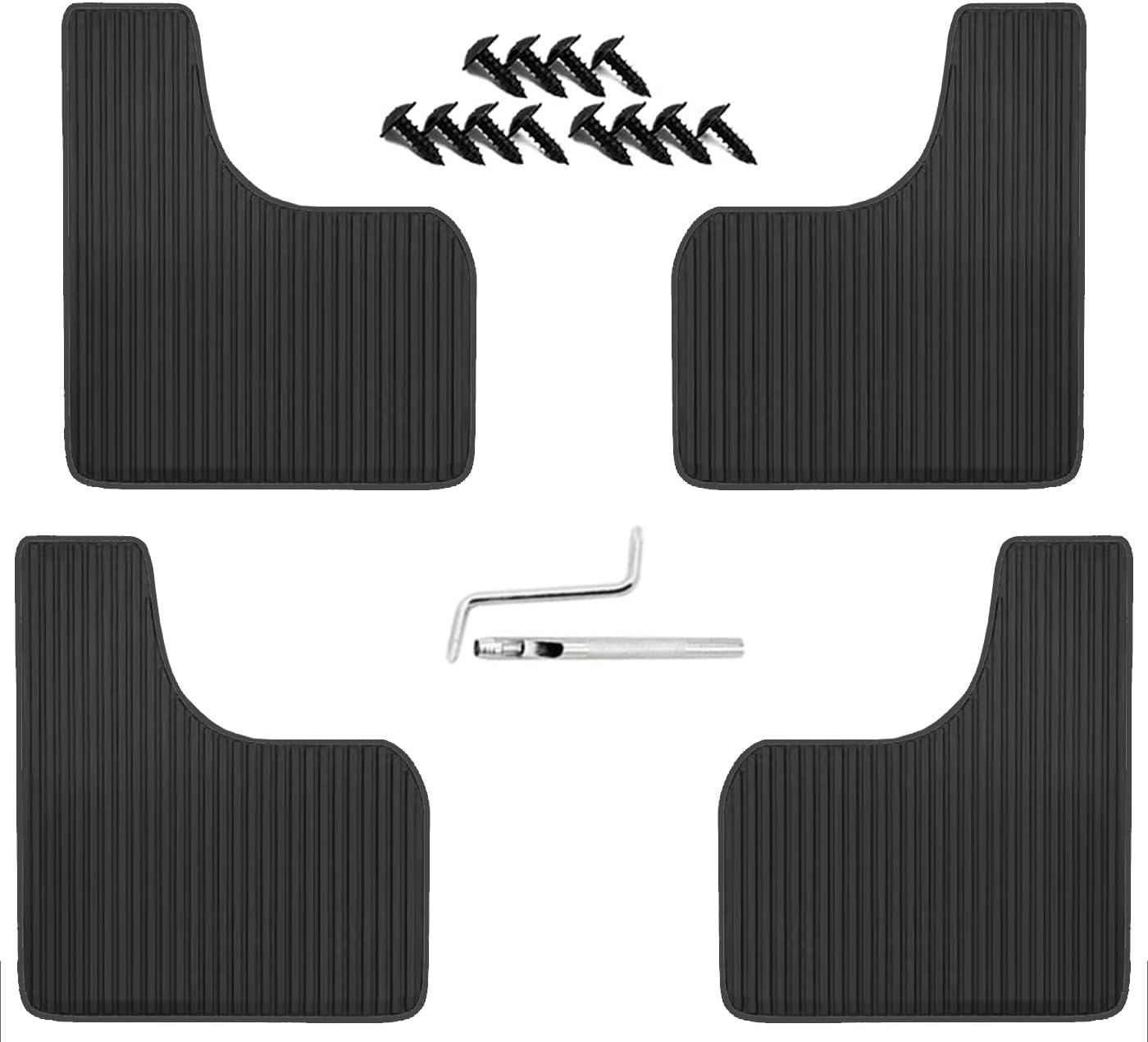 61qPze3ycSL._AC_SL1400_.jpg KEYOOG 4 Pcs Mini Size Universal Automobile Mud Flap, Splash Guard, Fit for Sedan, Hatchbacks, Soft Mud Guard of Sediment Resistant, 10.7 in/ 9.1 in/ 0.2 in Front & Rear (Black) - Image 1