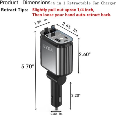 4 in 1 Retractable Car Charger with Starry Light,69W USB-C Fast Car Charger, for iPhone 17/16/15/14/13/12/11, Android,Pixel,Cigarette Lighter Charger (for Lightning+USB-C) - Image 6