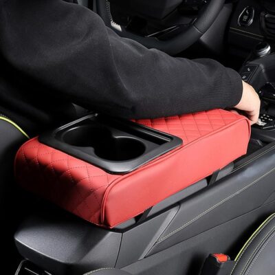 Center Console Cover for Car, Microfiber Leather Car Arm Rest Cover with 2 Cup Holders, Universal Car Accessories Interior, Black - Image 5