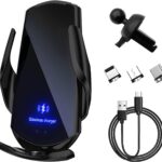 Sun Walker Wireless Car Charger Mount, Electric Induction 15W Fast Charging Bracket Air Vent Phone Holder, Auto-Clamping Wireless Charger Vent Mount Compatible with Most Smartphones (Black)