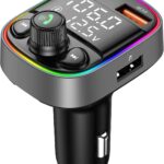 LIHAN Bluetooth 5.4 Bluetooth Car Adapter, FM Transmitter with QC3.0/Type-C 42W Fast Charging, Dual LED Display, HiFi Bass, Handsfree Calls/Audio Transmitter, TF/USB Music Player, 7-Color Backlit