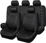 Flying Banner Carbon Fiber Leather Vehicle Seat Covers, Leopard Gray Black, Universal Fit - 8PCS