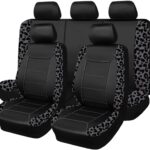 Flying Banner Carbon Fiber Leather Vehicle Seat Covers, Leopard Gray Black, Universal Fit - 8PCS