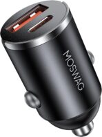 MOSWAG Car Charger, Invisible Cigarette Lighter USB Adapter [All Metal & Mini], 2 Port Car Adapter, QC3.0 Dual Port Cigarette Lighter for iPhone 17 16 Samsung S25 Ultra Piexl 10 and More