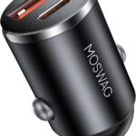 MOSWAG Car Charger, Invisible Cigarette Lighter USB Adapter [All Metal & Mini], 2 Port Car Adapter, QC3.0 Dual Port Cigarette Lighter for iPhone 17 16 Samsung S25 Ultra Piexl 10 and More