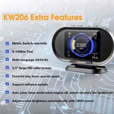 KONNWEI KW206 Car OBD2 HUD Digital Meter Gauge All in One Automotive Trip Computer Smart OBD Speedometer Water Temperature Fuel Pressure Tester for All 2003 and Newer Cars - Image 7