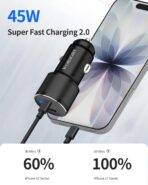 Dual 45W USB C Car Charger, 90W Max Super Fast Charging, All Metal 12V Cigarette Lighter Adapter for iPhone 17 Pro Max/16/15/iPad, Samsung Galaxy S26/S25, Google Phones with 2 Type C Cable 3.3ft Black - Image 2