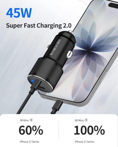 Dual 45W USB C Car Charger, 90W Max Super Fast Charging, All Metal 12V Cigarette Lighter Adapter for iPhone 17 Pro Max/16/15/iPad, Samsung Galaxy S26/S25, Google Phones with 2 Type C Cable 3.3ft Black - Image 2